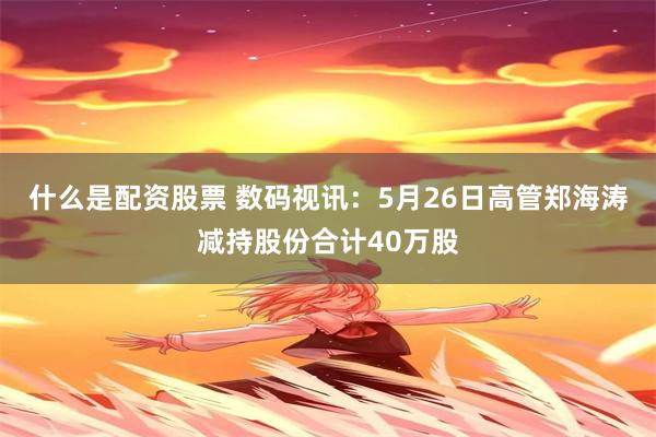 什么是配资股票 数码视讯：5月26日高管郑海涛减持股份合计40万股