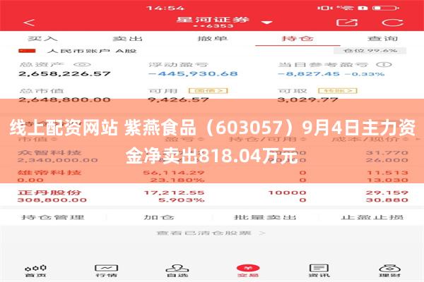 线上配资网站 紫燕食品(603057)9月4日主力资金净卖出818.04万元