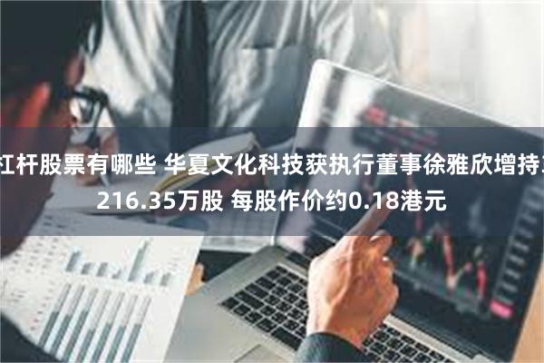 杠杆股票有哪些 华夏文化科技获执行董事徐雅欣增持3216.35万股 每股作价约0.18港元